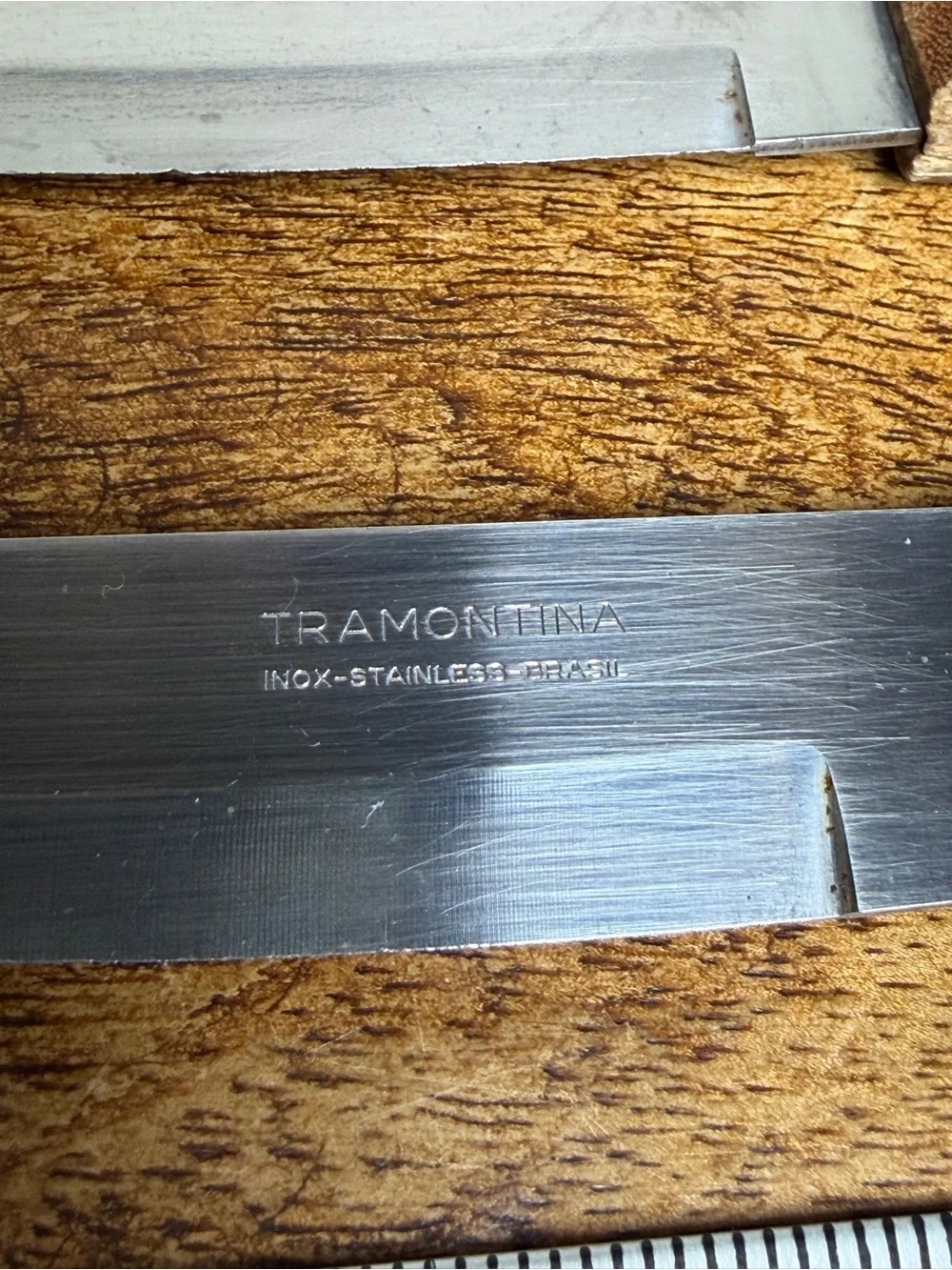 Vintage Tramontina Inox Stainless Brasil Steak Knives Set of 4 Wood Handles
